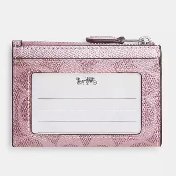 Coach Mini Skinny Id Case In Signature Canvas Pink Metallic - Picture 3 of 3
